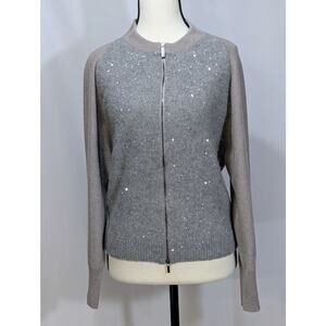 Fabiana Filippi Wool Cashmere Silk Sequin Cardigan Zip Front IT44 Small Italy